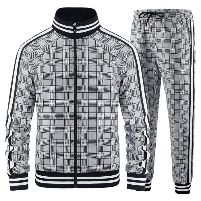 Plaid Zip Up Jacket Tracksuit Men's