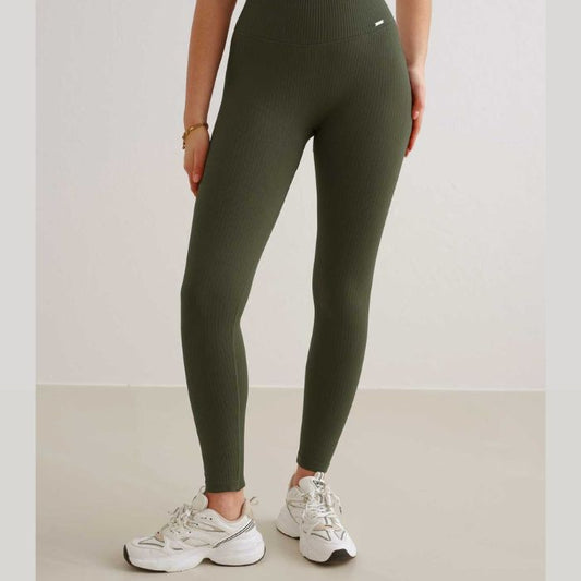 Green Ribbed Seamless Tights Women's